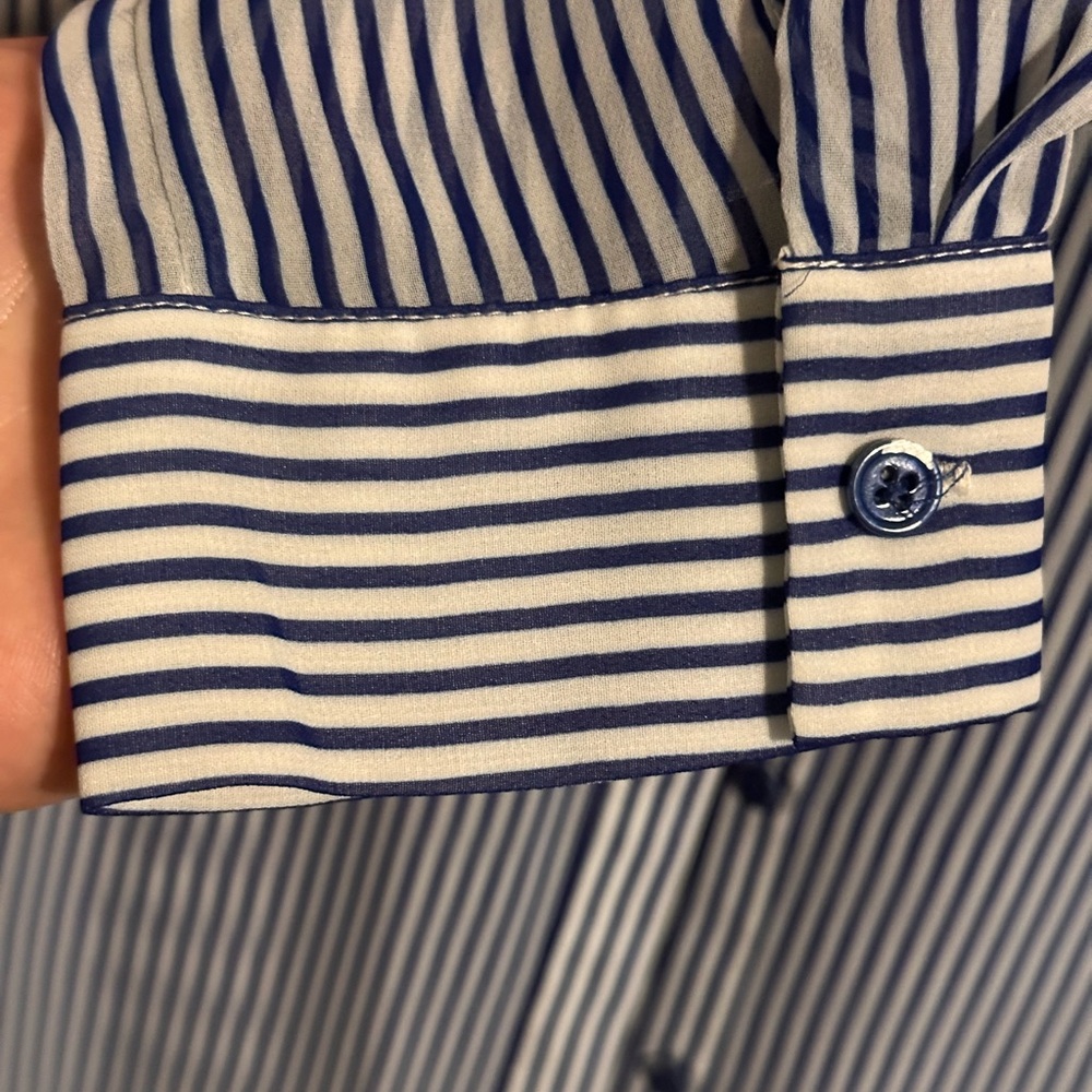 Elie Tahari TREND Blue and White Striped Button Down Shirt - Picture 6 of 10